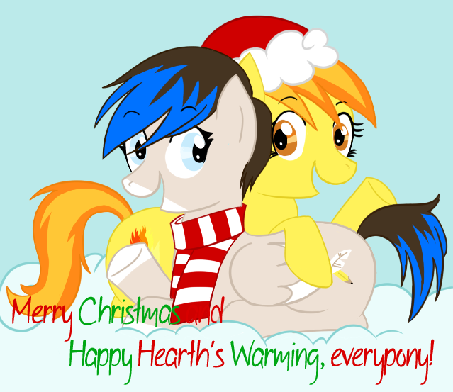 Size: 639x553 | Tagged: artist:okiedokielokie, ask-mlpspitfire, christmas, clothes, cloud, derpibooru import, goggles, hat, oc, safe, santa hat, scarf, spitfire, tumblr