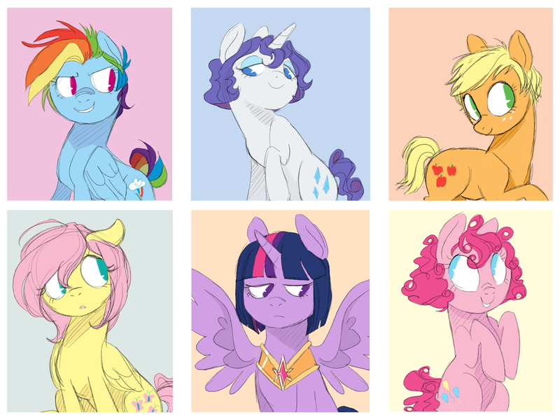 Size: 1024x768 | Tagged: safe, artist:toodles3702, derpibooru import, applejack, fluttershy, pinkie pie, rainbow dash, rarity, twilight sparkle, twilight sparkle (alicorn), alicorn, pony, alternate hairstyle, female, mane six, mare, pixie cut, short hair, short mane