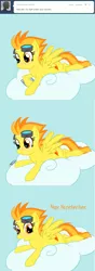 Size: 639x1820 | Tagged: artist:okiedokielokie, ask-mlpspitfire, cloud, derpibooru import, female, goggles, lesbian, safe, shipping, spitdash, spitfire, tumblr