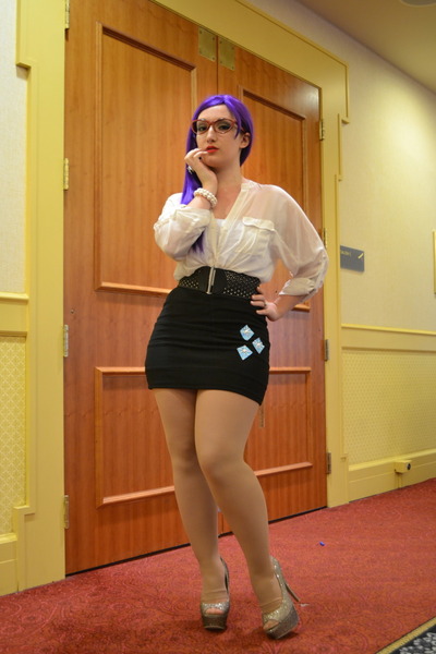 Size: 682x1023 | Tagged: artist:aqueenwithnocrown, belt, clothes, connecticon, convention, cosplay, ctcon, derpibooru import, glasses, high heels, human, irl, irl human, legs, pantyhose, photo, rarity, safe, shoes, skirt, solo, tube skirt