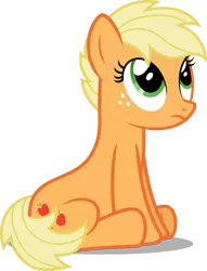 Size: 2643x3454 | Tagged: alternate hairstyle, applejack, artist:austiniousi, derpibooru import, looking up, pixie cut, safe, short hair, short mane, sitting, solo