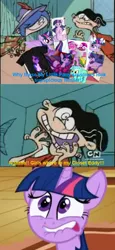 Size: 446x969 | Tagged: suggestive, artist:rockylerick, derpibooru import, edit, edited screencap, screencap, twilight sparkle, twilight sparkle (alicorn), alicorn, pony, body pillow, brony, caption, cartoon network, comic, crossover, double d, ed edd n eddy, edd, female, frown, home cooked eds, lip bite, lyra plushie, mare, marie kanker, misspelling, scared, toy