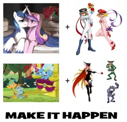 Size: 1331x1281 | Tagged: artist:johnjoseco, boyacky, derpibooru import, doronjo, exploitable meme, make it happen, meme, princess cadance, safe, shining armor, snails, snips, tonzura, trixie, yatterman, yatterman-1, yatterman-2