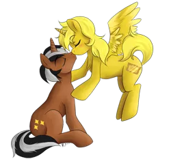 Size: 1280x1193 | Tagged: safe, artist:lunarpocketprincess, derpibooru import, oc, oc:star sparkler, oc:ticket, unofficial characters only, alicorn, pony, alicorn oc, female, kissing, male, simple background, straight, ticketsparkler, transparent background