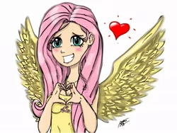 Size: 1024x768 | Tagged: safe, artist:dominicuong9716, derpibooru import, fluttershy, blushing, heart, humanized, solo, winged humanization