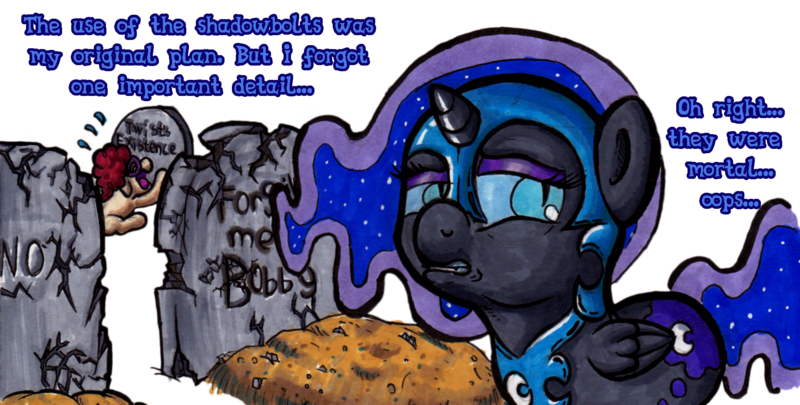 Size: 1842x933 | Tagged: artist:darkone10, crying, cute, derpibooru import, filly, gravestone, gritted teeth, immortality blues, nightmare moon, nightmare woon, open mouth, safe, simple background, transparent background, twist