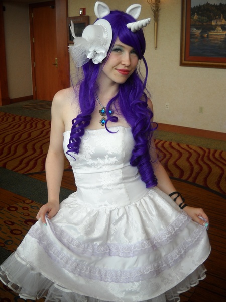 Size: 2736x3648 | Tagged: artist:littlemissbloo, cosplay, derpibooru import, everfree northwest, fascinator, hat, human, irl, irl human, photo, rarity, safe, solo