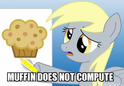 Size: 400x279 | Tagged: safe, derpibooru import, derpy hooves, pegasus, pony, compute, female, mare, muffin, solo, stupid