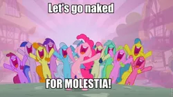 Size: 960x540 | Tagged: derpibooru import, down with down with molestia, down with molestia, drama, for molestia, image macro, nudity, pinkie pie, suggestive