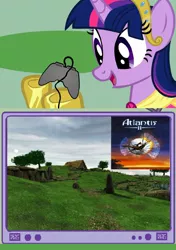 Size: 562x800 | Tagged: safe, derpibooru import, twilight sparkle, twilight sparkle (alicorn), alicorn, pony, 1998, atlantis, atlantis 2, atlantis video game series, beyond atlantis, ireland, playing, solo, video game