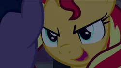 Size: 776x436 | Tagged: safe, derpibooru import, screencap, sunset shimmer, twilight sparkle, pony, equestria girls