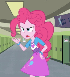 Size: 600x660 | Tagged: safe, artist:sersys, derpibooru import, pinkie pie, equestria girls, magic duel, animated, arrow, canterlot high, clothes, computer, equestria girls interpretation, i have no mouth and i must scream, modular, no mouth, scene interpretation, skirt, solo, teenager, trash, trash can