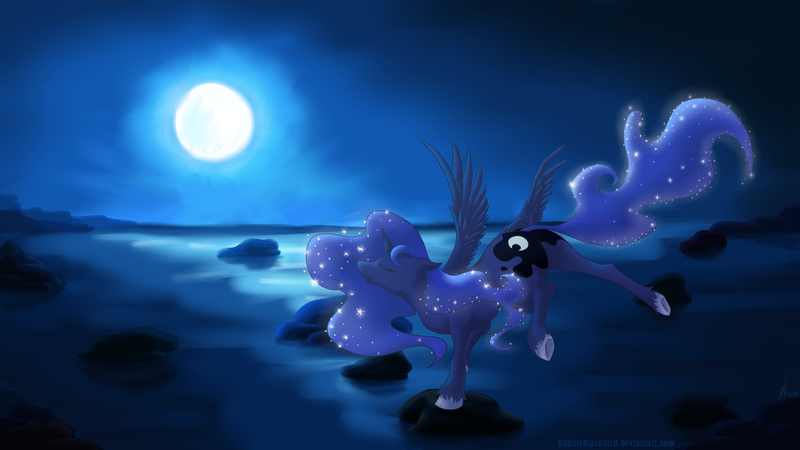 Size: 7680x4320 | Tagged: safe, artist:bubblyblackbird, derpibooru import, princess luna, absurd resolution, moon, night, solo