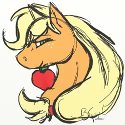 Size: 508x511 | Tagged: apple, applejack, artist:bootsa81, derpibooru import, mouth hold, obligatory apple, portrait, safe, solo