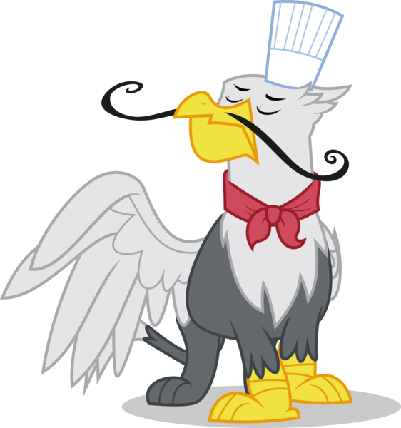 Size: 4682x5000 | Tagged: safe, artist:ambassad0r, derpibooru import, gustave le grande, gryphon, mmmystery on the friendship express, absurd resolution, chef's hat, eyes closed, facial hair, hat, head turn, image, male, neckerchief, png, simple background, solo, standing, transparent background, vector