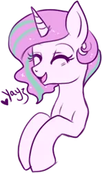 Size: 201x339 | Tagged: safe, artist:lulubell, derpibooru import, princess celestia, pony, bust, eyes closed, female, mare, pinklestia, simple background, solo, transparent background, yay, younger