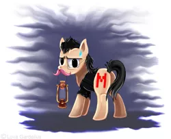 Size: 671x544 | Tagged: safe, artist:lova-gardelius, derpibooru import, oc, unofficial characters only, pony, amnesia, amnesia the dark descent, gamer, lantern, markiplier, oil, solo, youtuber