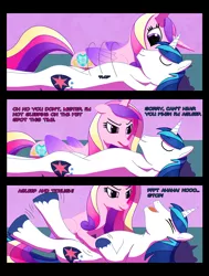 Size: 800x1061 | Tagged: suggestive, artist:idle hooves, derpibooru import, princess cadance, shining armor, pony, unicorn, comic:saturday night, aftersex, comic, female, good clean married sex, good clean married tickles, male, mare, on back, shiningcadance, shipping, stallion, straight, tickling