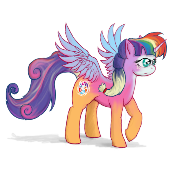 Size: 600x600 | Tagged: safe, artist:sean mirrsen, derpibooru import, applejack, fluttershy, pinkie pie, rainbow dash, rarity, twilight sparkle, oc, alicorn, pony, appleflaritwidashpie, fusion, mane six, solo