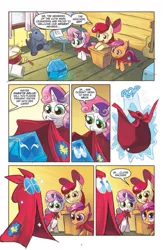 Size: 630x969 | Tagged: apple bloom, cutie mark crusaders, derpibooru import, idw, imp the mimicker, mimicker, safe, scootaloo, spoiler:comic, sweetie belle