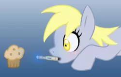 Size: 456x290 | Tagged: safe, artist:howlsinthedistance, derpibooru import, derpy hooves, pegasus, pony, doctor who, female, mare, mouth hold, muffin, solo, sonic screwdriver