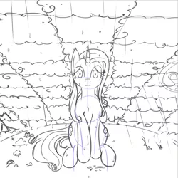 Size: 751x751 | Tagged: artist:geomancing, derpibooru import, grayscale, monochrome, rain, rarity, sad, safe, scene interpretation, solo, swapped cutie marks