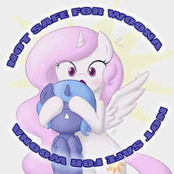 Size: 380x380 | Tagged: safe, artist:darkponysoul, artist:jdan-s, derpibooru import, edit, princess celestia, princess luna, alicorn, pony, animated, blushing, cewestia, covering eyes, cute, female, filly, not safe for woona, spread wings, wingboner, woona, young