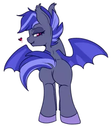 Size: 455x511 | Tagged: suggestive, artist:lulubell, derpibooru import, oc, oc:night watch, unofficial characters only, bat pony, pony, female, heart, night guard, plot, simple background, solo, solo female, transparent background