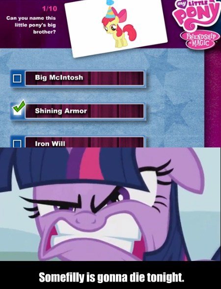 Size: 450x588 | Tagged: safe, derpibooru import, edit, edited screencap, screencap, apple bloom, twilight sparkle, earth pony, pony, implied big macintosh, implied iron will, implied shining armor, male, poll, stallion