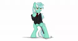 Size: 1225x651 | Tagged: safe, deleted from derpibooru, derpibooru import, lyra heartstrings, pony, bipedal, clothes, gun, pistol, solo, standing, suit, weapon