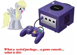 Size: 2440x1760 | Tagged: console, controller, derpibooru import, derpy hooves, gamecube, image macro, nintendo, obligatory pony, safe, text