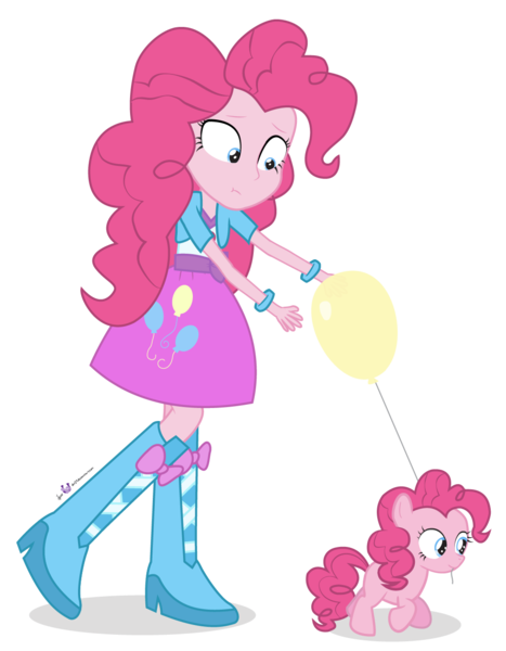 Size: 1050x1350 | Tagged: safe, artist:dm29, derpibooru import, pinkie pie, equestria girls, balloon, cute, diapinkes, duality, duo, filly, hnnng, human ponidox, julian yeo is trying to murder us, mouth hold, pony pet, pouting, simple background, square crossover, transparent background