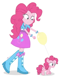 Size: 1050x1350 | Tagged: safe, artist:dm29, derpibooru import, pinkie pie, equestria girls, balloon, cute, diapinkes, duality, duo, filly, hnnng, human ponidox, julian yeo is trying to murder us, mouth hold, pony pet, pouting, simple background, square crossover, transparent background