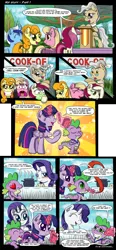 Size: 2000x4320 | Tagged: safe, artist:gray--day, derpibooru import, carrot top, golden harvest, lily, lily valley, mayor mare, minuette, rarity, roseluck, spike, twilight sparkle, twilight sparkle (alicorn), alicorn, pony, comic:hot stuff, blushing, chilli, comic, female, food, mare