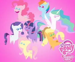 Size: 548x456 | Tagged: safe, artist:tsunaamii, derpibooru import, applejack, fluttershy, pinkie pie, princess celestia, rainbow dash, rarity, twilight sparkle, twilight sparkle (alicorn), alicorn, pony, female, mane six, mare, pointy ponies