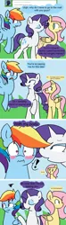 Size: 812x2736 | Tagged: artist:raincupcake, ask twijack, comic, derpibooru import, female, fluttershy, lesbian, rainbow dash, raridash, rarity, safe, shipping, teasing, tumblr