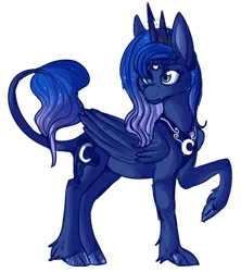 Size: 440x496 | Tagged: artist:lulubell, classical unicorn, cloven hooves, derpibooru import, leonine tail, princess luna, raised hoof, safe, simple background, solo, transparent background, unshorn fetlocks