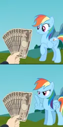 Size: 500x997 | Tagged: derpibooru import, fistful of yen, middle feather, middle finger, rainbow dash, safe, vulgar, wing hands