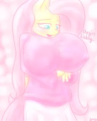 Size: 801x1000 | Tagged: anthro, artist:lamia, big breasts, blushing, breast pregnancy, breasts, busty fluttershy, derpibooru import, female, fluttershy, huge breasts, impossibly large breasts, lamia did it again, pregnant, solo, solo female, suggestive