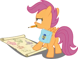 Size: 5001x3797 | Tagged: safe, artist:abion47, derpibooru import, scootaloo, absurd resolution, bag, map, mouth hold, pencil, simple background, solo, transparent background, vector