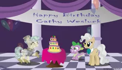 Size: 1024x585 | Tagged: artist:davidsfire, cake, cathy weseluck, derpibooru import, gem cake, happy birthday, mayor mare, safe, spike