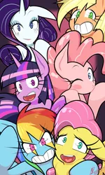 Size: 900x1500 | Tagged: safe, artist:red-poni, derpibooru import, applejack, fluttershy, pinkie pie, rainbow dash, rarity, twilight sparkle, twilight sparkle (alicorn), alicorn, pony, female, mane six, mare, no nose