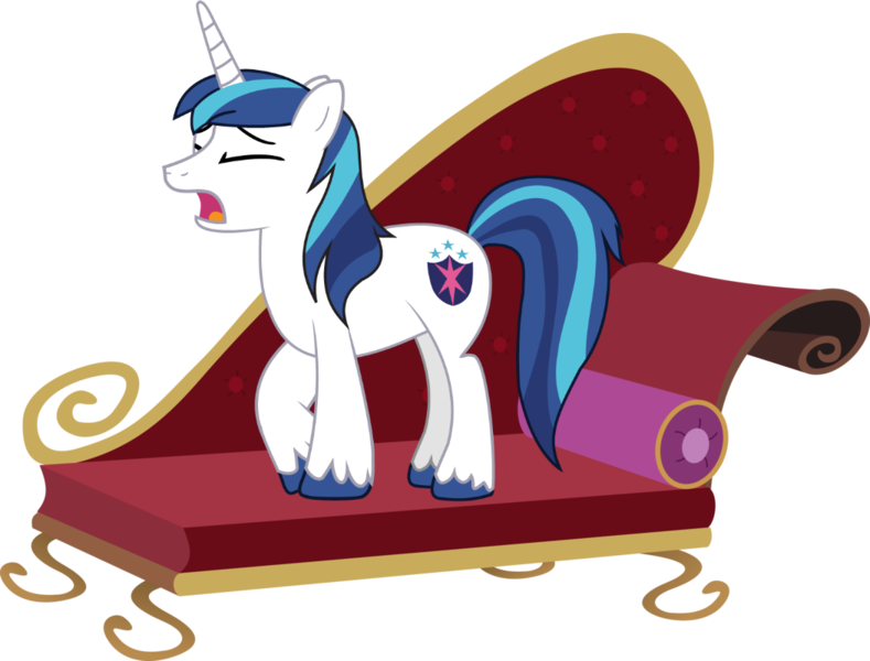 Size: 1052x800 | Tagged: derpibooru import, drama king, drama queen, fainting couch, gif party, safe, shining armor, solo, whining armor