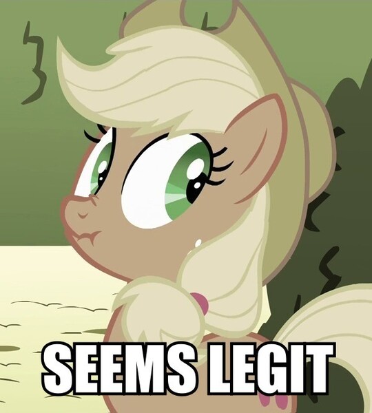 Size: 600x667 | Tagged: safe, derpibooru import, edit, edited screencap, screencap, applejack, earth pony, pony, the return of harmony, applejack's hat, cowboy hat, female, hat, liar face, liarjack, mare, reaction image, scrunchy face, seems legit, solo