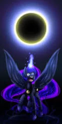 Size: 632x1264 | Tagged: angry, artist:spencella, crying, dead source, derpibooru import, eclipse, magic, nightmare luna, nightmare moon, origins, princess luna, safe, solar eclipse, solo, transformation