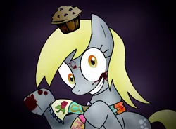 Size: 2093x1538 | Tagged: grimdark, artist:reitanna-seishin, derpibooru import, derpy hooves, pegasus, pony, fanfic:cupcakes, fanfic:muffins, fanfic art, female, mare, muffin, solo