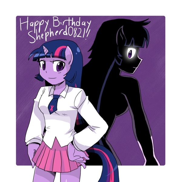 Size: 1000x1000 | Tagged: ambiguous facial structure, anthro, artist:advanceddefense, derpibooru import, duality, safe, shepherd0821-ish, silhouette, style emulation, twilight sparkle, twilight unbound, werelight shine