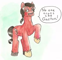 Size: 851x824 | Tagged: artist:hopelessromantic721, beauty and the beast, derpibooru import, gaston, ponified, safe, solo, trotting