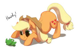 Size: 1280x832 | Tagged: applejack, artist:purmu, derpibooru import, frog, safe