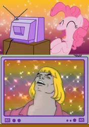 Size: 564x800 | Tagged: derpibooru import, exploitable meme, fabulous secret powers, he-man, heyyeyaaeyaaaeyaeyaa, meme, obligatory pony, pinkie pie, safe, tripping balls, tv meme